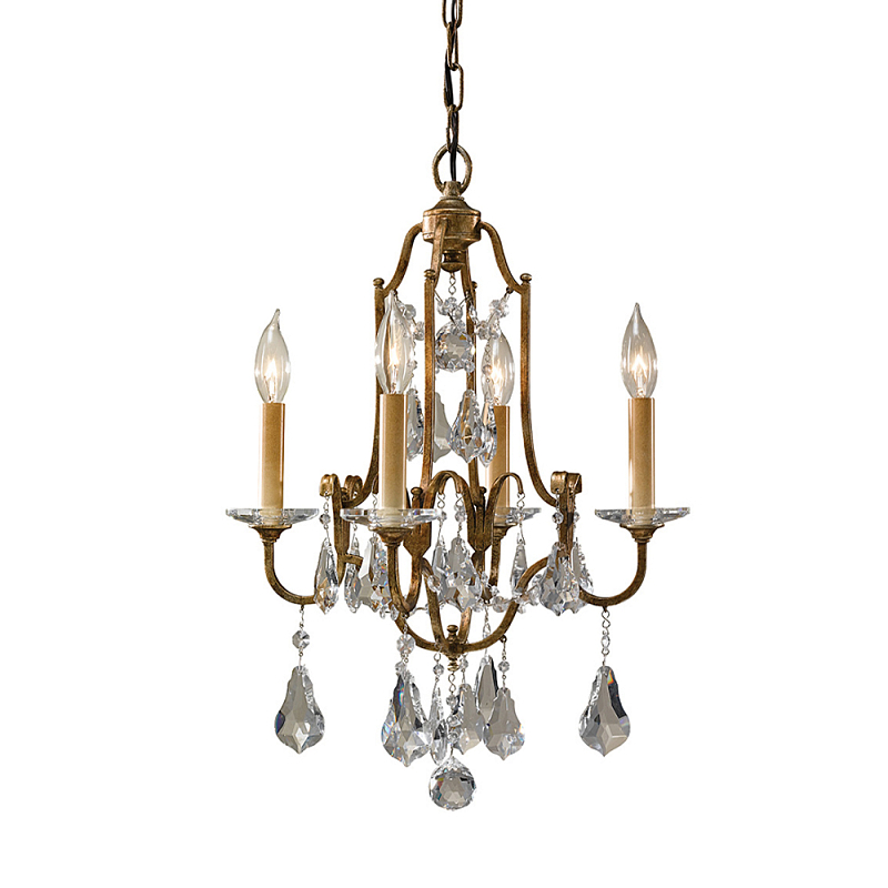 Люстра с 4-мя лампами и стеклянными подвесками в классическом стиле Feiss Бронза Прозрачное Стекло в Волгограде | Loft Concept 