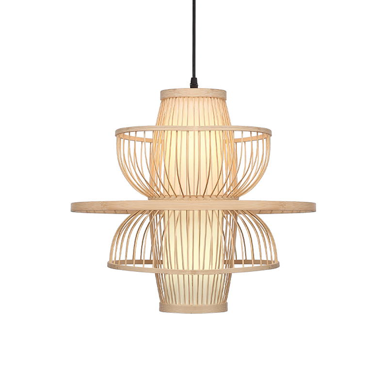 Подвесной светильник фигурный из деревянных прутьев с плафоном из натуральной ткани Light Inside the Cell Древесина в Волгограде | Loft Concept 