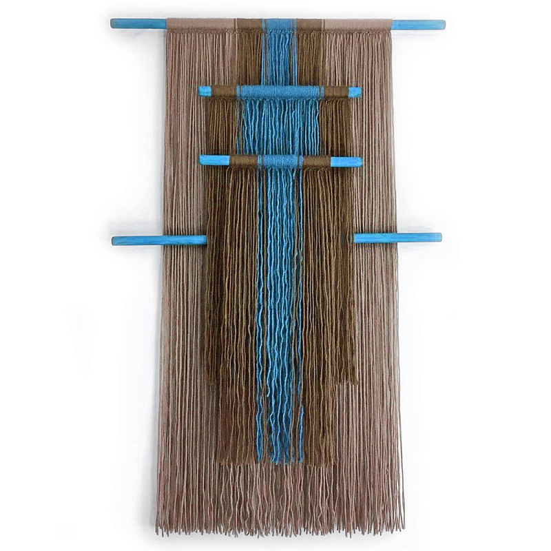 Дизайнерское Панно Макраме из хлопковых нитей Japan Wall Panel Blue Синий Коричневый в Волгограде | Loft Concept 