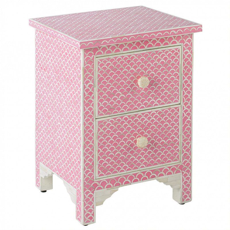 Тумбочка Pink Indian Bone Inlay nightstand Розовый Тумбочка Pink Indian Bone Inlay nightstand Розовый в Волгограде | Loft Concept