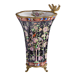 Ваза из фарфора черная с цветочной росписью и бронзовой стрекозой Spring Garden варинант исполнения - 1 | Loft Concept в Волгограде