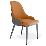 Стул оранжевый с высокой спинкой из искуственной кожи на серых металлических ножках Enigma Orange варинант исполнения - 1 | Loft Concept в Волгограде