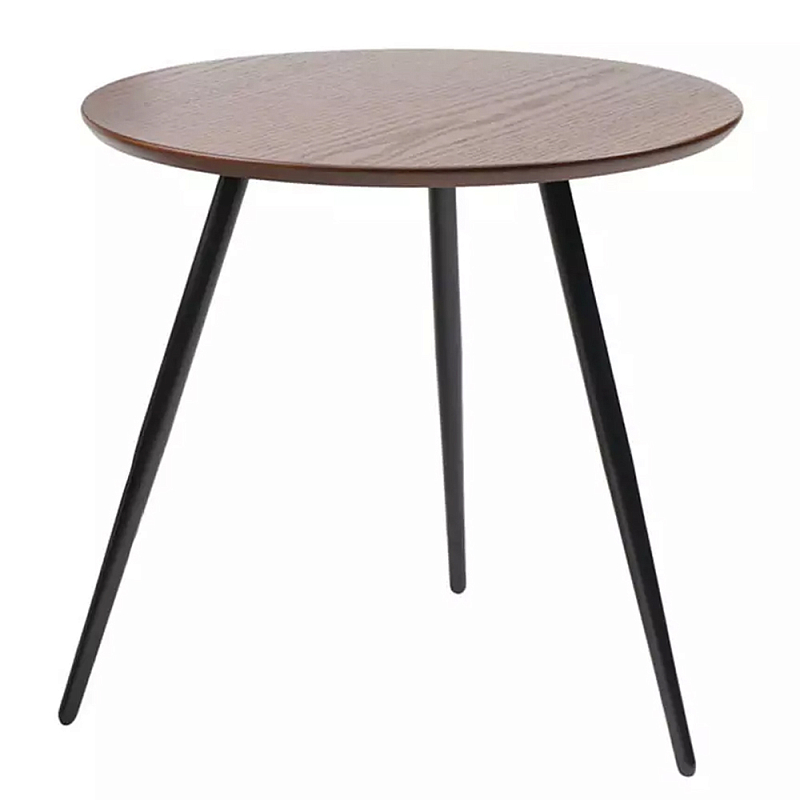 Кофейный столик с круглой столешницей на 3-х черных ножках Laconic Stylish Design Коричневый Черный Кофейный столик с круглой столешницей на 3-х черных ножках Laconic Stylish Design Коричневый Черный в Волгограде | Loft Concept