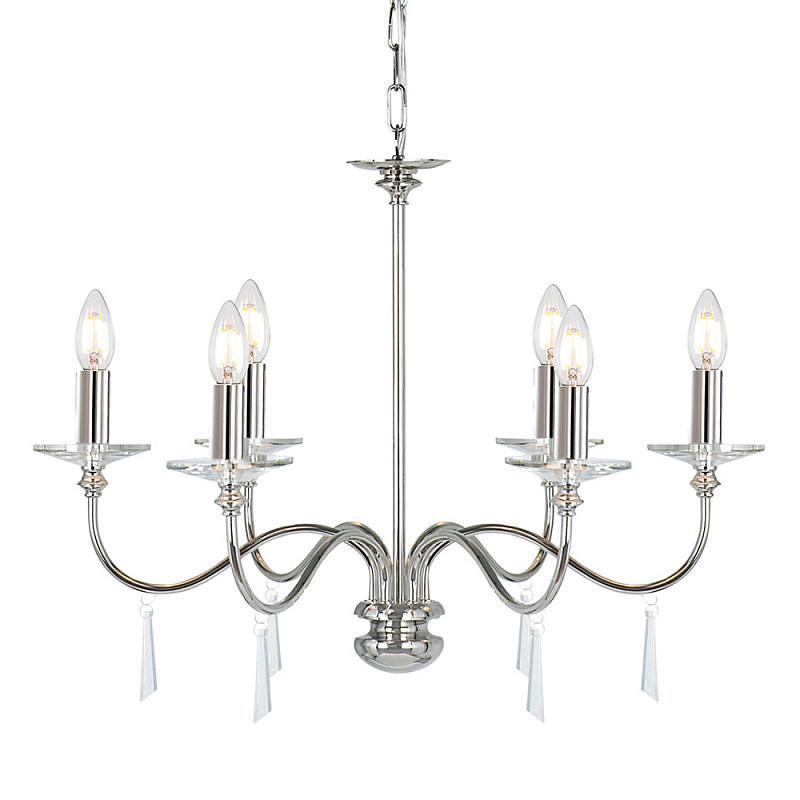 Люстра цвета никель с прозрачными стеклянными подвесками в форме капель Elstead Lighting Никель Прозрачное Стекло в Волгограде | Loft Concept 