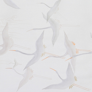 Обои ручная роспись Cranes Scroll Original colourway on Natural Mica metallic silk