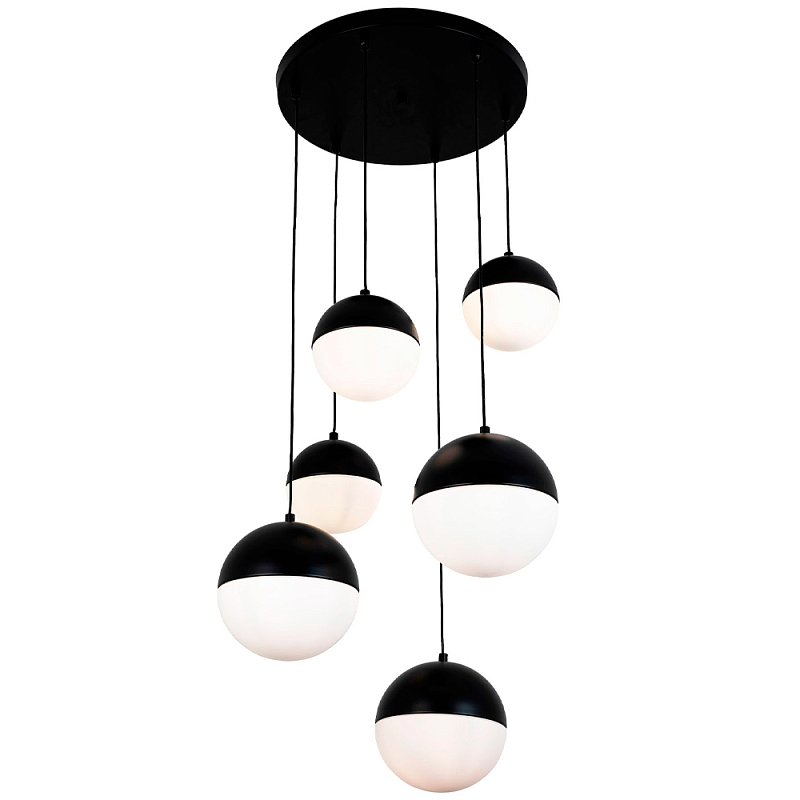 Каскадный светильник с 6-ю плафонами шары Ponzio Flos Cascade Black Sphere Hanging Lamp Черный Белый Каскадный светильник с 6-ю плафонами шары Ponzio Flos Cascade Black Sphere Hanging Lamp Черный Белый в Волгограде | Loft Concept