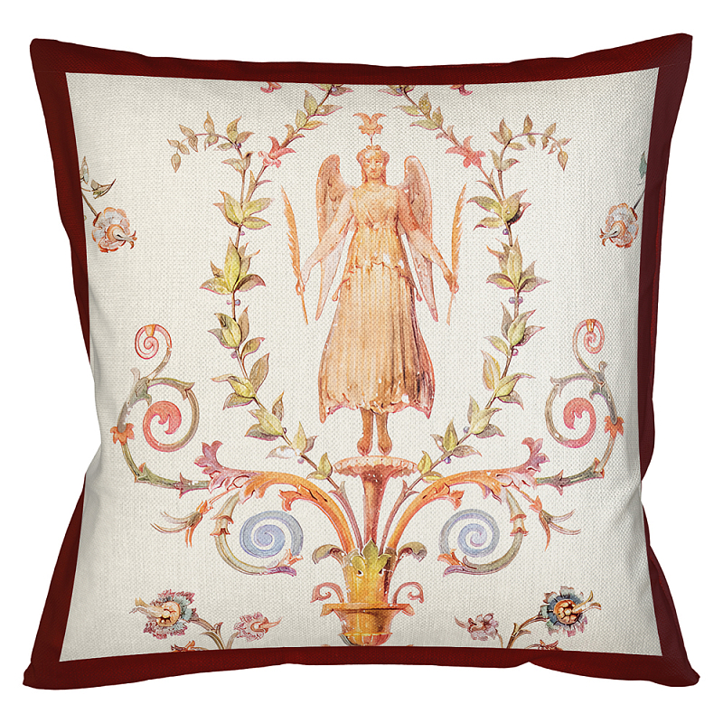 Декоративная подушка бежевая с растительным орнаментом Raffael Angel Beige Red Cushion Бежевый Мульти Бургундский красный Декоративная подушка бежевая с растительным орнаментом Raffael Angel Beige Red Cushion Бежевый Мульти Бургундский красный в Волгограде | Loft Concept
