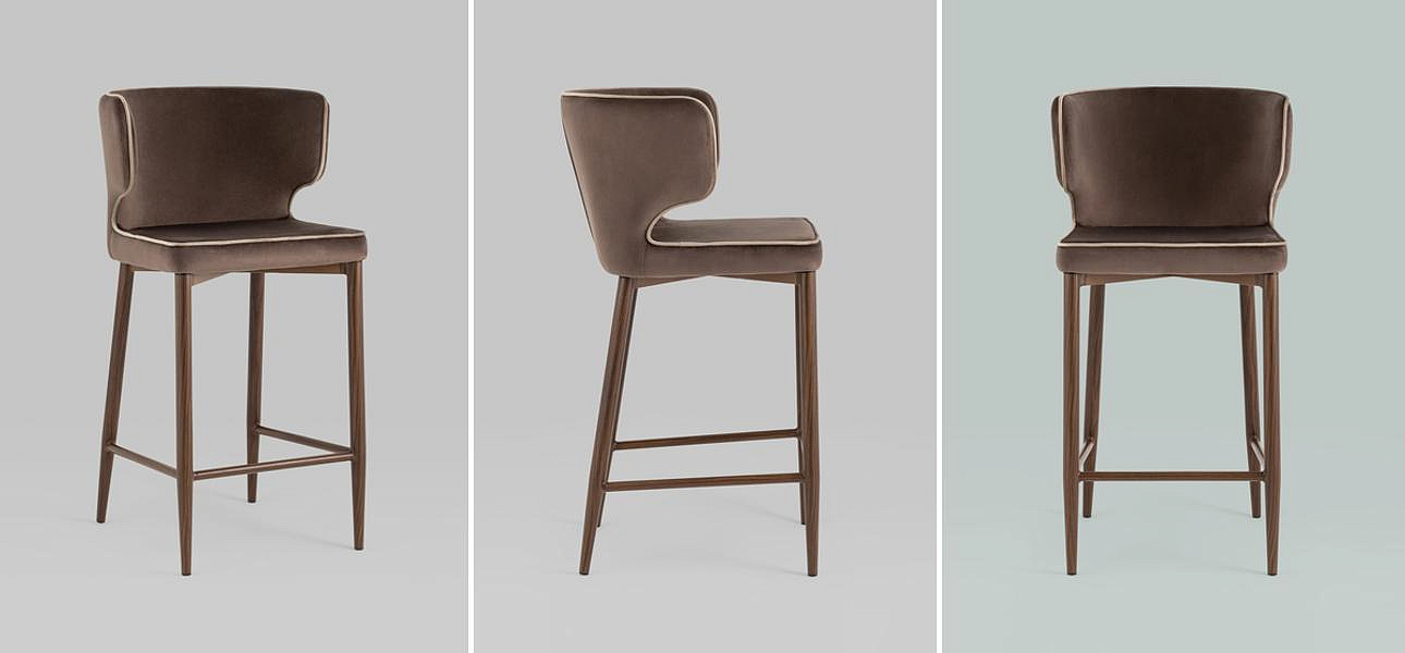 Стул Полубарный Chair посадка 65 см Коричневый Велюр с Белым Кантом Стул Полубарный Chair посадка 65 см Коричневый Велюр с Белым Кантом - Loft-Concept в Волгограде