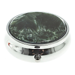 Таблетница карманная круглая с 3-мя отделениями с зеркалом и накладкой из натурального камня Серафинит Silver Stone Pillboxes варинант исполнения - 3 | Loft Concept в Волгограде