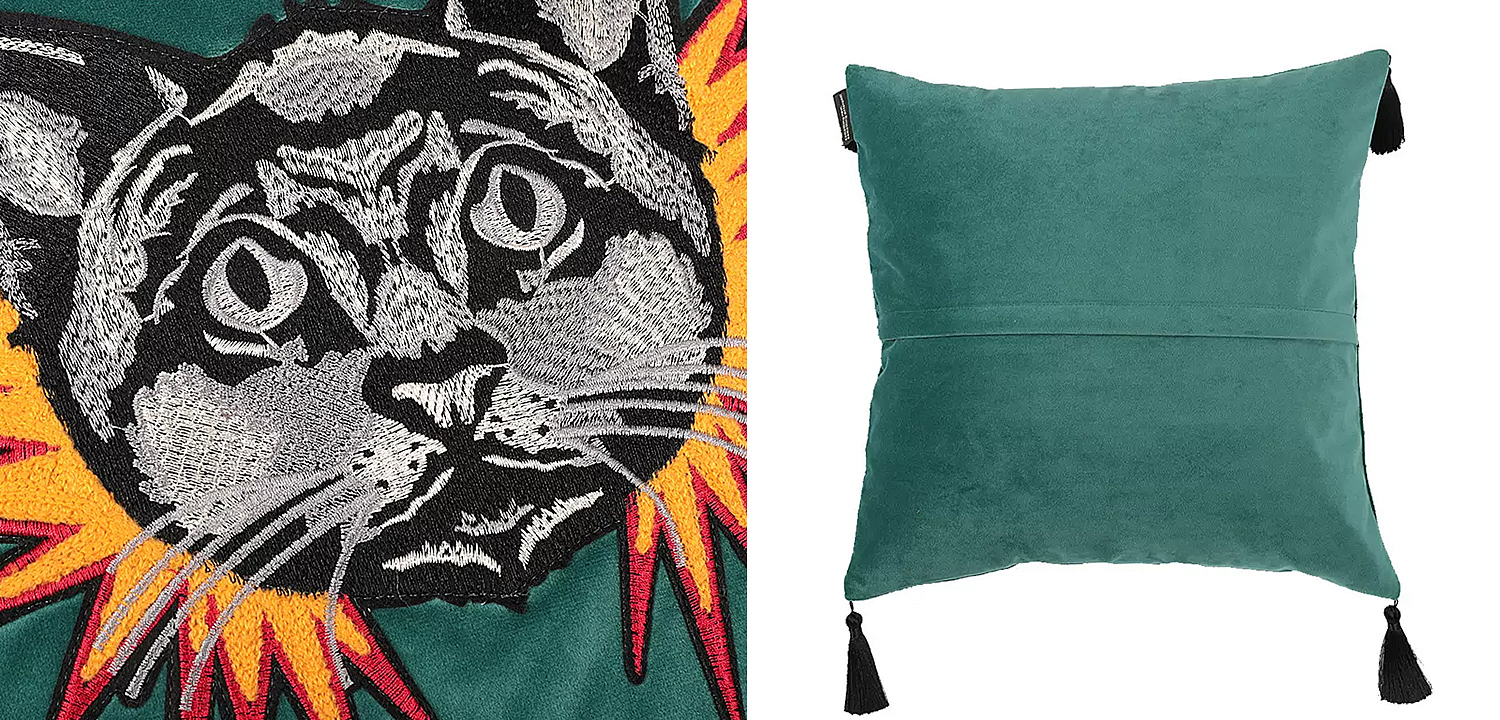 Декоративная подушка с вышивкой Стиль Gucci Cat Cushion Декоративная подушка с вышивкой Стиль Gucci Cat Cushion - Loft-Concept в Волгограде