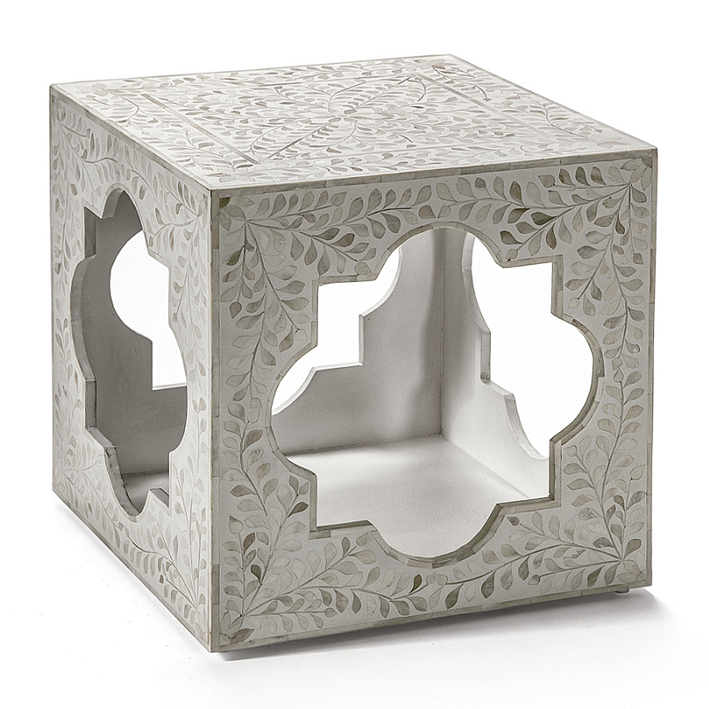 Приставной столик с перламутром Bone Inlay Side Table Floral Design ivory ( слоновая кость ) в Волгограде | Loft Concept 