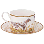 Чайная пара из фарфора с изображением собаки и уток 300 мл Hunting Porcelain Collection варинант исполнения - 1 | Loft Concept в Волгограде
