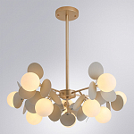 Люстра на штанге с 10-ю белым шарообразным плафоном и декоративными металлическими элементами в виде лепестков серого цвета Matisse варинант исполнения - 2 | Loft Concept в Волгограде