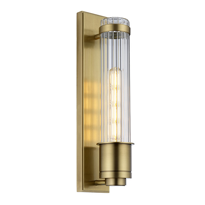 Бра вертикальное с рифленым стеклянным плафоном и прямоугольным основанием Quintiesse Латунь Хром в Волгограде | Loft Concept 