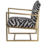 Кресло с металлическим золотистым каркасом и мягкой обивкой с чёрно-белым принтом зебры Wild animals варинант исполнения - 2 | Loft Concept в Волгограде