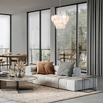 Люстра из белых стеклянных дисков на серебрянном каркасе White Glowing Reflectors варинант исполнения - 2 | Loft Concept в Волгограде