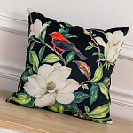 Декоративная подушка чёрная с изображением птицы в саду Blooming Red Birds варинант исполнения - 2 | Loft Concept в Волгограде