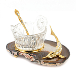 Икорница с ложкой с декором "Кадушка" с гравировкой на подставке из натурального камня Агат Decorative Cavair Dishes варинант исполнения - 2 | Loft Concept в Волгограде