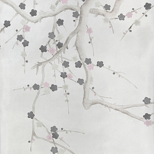 Обои ручная роспись Plum Blossom Colourway SC-233 on Sterling Silver gilded silk