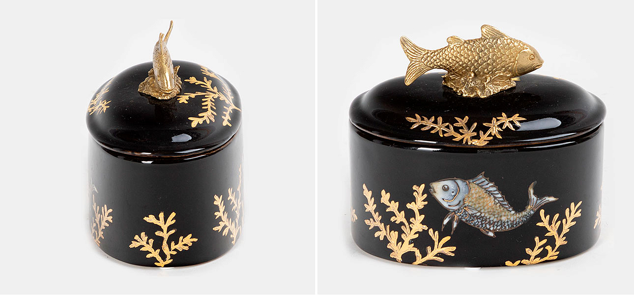 Шкатулка черная фарфоровая Золотая Рыбка Gold fish Шкатулка черная фарфоровая Золотая Рыбка Gold fish - Loft-Concept в Волгограде