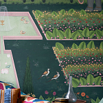 Обои ручная роспись Mahal Garden Original colourway on blue painted Xuan paper варинант исполнения - 2 | Loft Concept в Волгограде