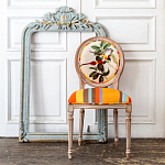 Стул бежевый в разноцветную полоску из натурального бука с изображением птиц и цветов Blooming Yellow Red Birds Colorful Stripes Chair варинант исполнения - 5 | Loft Concept в Волгограде