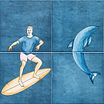 Плитка с узором Дельфин Серфингист варинант исполнения - 1 | Loft Concept в Волгограде