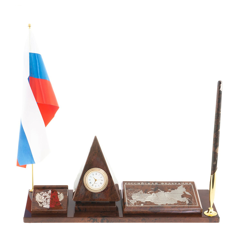 Настольный письменный набор с часами в виде пирамиды из природного камня обсидиана Pyramid of Time Коричневый Бронза Настольный письменный набор с часами в виде пирамиды из природного камня обсидиана Pyramid of Time Коричневый Бронза в Волгограде | Loft Concept