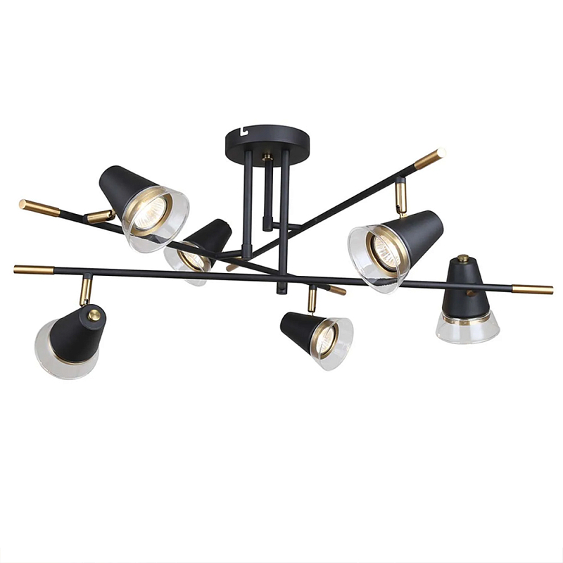 Потолочный светильник с конусообразными плафонами с контрастным сочетанием бронзы и глубоким черным цветом Aurika Черный Прозрачный в Волгограде | Loft Concept 
