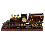 Часы настольные в виде паровоза из натурального камня Обсидиан Train Stone Clock варинант исполнения - 1 | Loft Concept в Волгограде