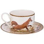 Чайная пара из фарфора с изображением утки и лисы 300 мл Hunting Porcelain Collection варинант исполнения - 1 | Loft Concept в Волгограде