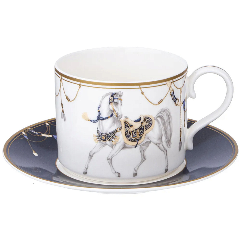 Чайная пара из фарфора с изображением лошади 300 мл Porcelain Horse Set 2 Белый Синий Золотой Чайная пара из фарфора с изображением лошади 300 мл Porcelain Horse Set 2 Белый Синий Золотой в Волгограде | Loft Concept