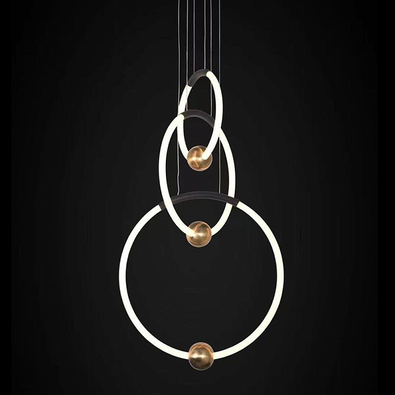 Люстра подвесная светодиодная с 3-мя кольцами Bronze Ring Chandelier Бронза Белый Черный Люстра подвесная светодиодная с 3-мя кольцами Bronze Ring Chandelier Бронза Белый Черный в Волгограде | Loft Concept