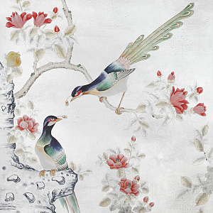 Обои шинуазри Japanese Garden Original colourway on Sterling Silver gilded Xuan paper