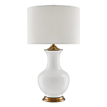 Настольная лампа белого цвета с фарфоровым основанием и латунными акцентами и тканевым абажуром Currey & Company варинант исполнения - 1 | Loft Concept в Волгограде