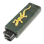 Зажигалка газовая из натурального камня Офиокальцит с декоративной металлической вставкой в виде ящерицы Metal Stone Lighters варинант исполнения - 2 | Loft Concept в Волгограде