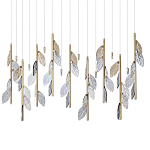 Люстра с золотистыми трубками и прозрачными стеклянными листьями на подвесах Sylva  варинант исполнения - 1 | Loft Concept в Волгограде