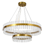 Люстра подвесная двухъярусная с золотистымыми кольцами и прозрачными стеклянными элементами Ring Horizontal варинант исполнения - 1 | Loft Concept в Волгограде