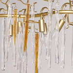 Люстра линейная золотого цвета с декоративными ветвями и длинными стеклянными подвесками в форме сосулек Droplet Chandelier варинант исполнения - 3 | Loft Concept в Волгограде