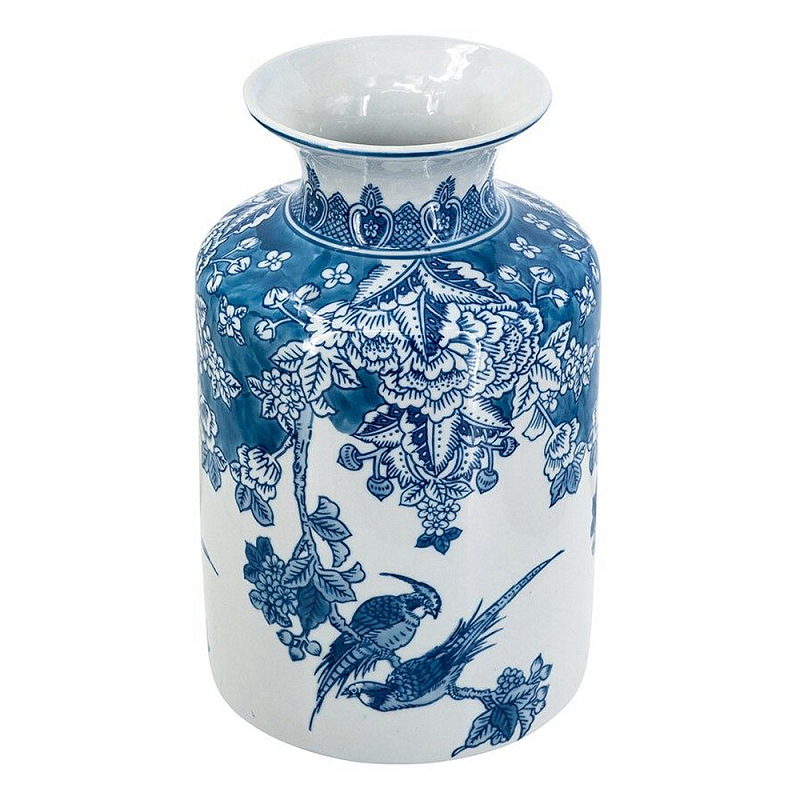 Ваза с мотивами цветущего сада с попугаями Vase Inspired by Nature Синий Белый в Волгограде | Loft Concept 