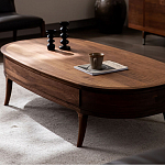 Кофейный стол овальный из дерева с 2-мя ящиками Coffee Walnut Table варинант исполнения - 3 | Loft Concept в Волгограде