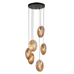 Люстра каскадная с 6-ю стеклянными круглыми плафонами янтарного цвета Savio Glass Disc Light варинант исполнения - 2 | Loft Concept в Волгограде