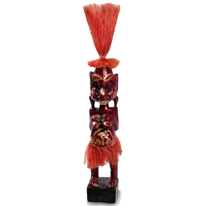 Деревянная декоративная статуэтка Asmat Red Straw Headdress Statuette Red Красный Золотой Деревянная декоративная статуэтка Asmat Red Straw Headdress Statuette Red Красный Золотой в Волгограде | Loft Concept