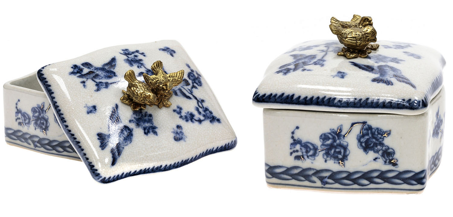 Шкатулка Blue Flowers and Bronze Birds Шкатулка Blue Flowers and Bronze Birds - Loft-Concept в Волгограде