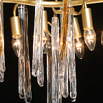 Люстра линейная золотого цвета с декоративными ветвями и длинными стеклянными подвесками в форме сосулек Droplet Chandelier варинант исполнения - 4 | Loft Concept в Волгограде