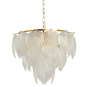 Люстра на цепи с прозрачными стеклянными подвесками в виде листьев Textured Glass Chandelier