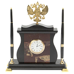 Часы настольные с Гербом России и 2-мя шариковыми ручками в комплекте Stone Clock варинант исполнения - 5 | Loft Concept в Волгограде