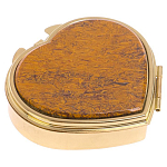 Таблетница карманная в форме сердца с 3-мя отделениями с зеркалом и накладкой из натурального камня Яшма Змеиная Gold Stone Pillboxes варинант исполнения - 1 | Loft Concept в Волгограде