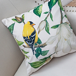 Декоративная подушка бежевая с изображением птиц и цветов Blooming Yellow Birds варинант исполнения - 2 | Loft Concept в Волгограде