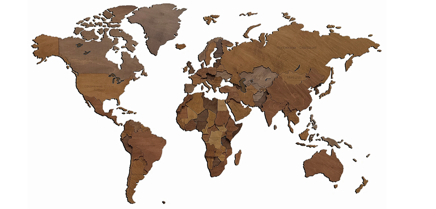 Аксессуар на стену Wooden World Map цвет орех Аксессуар на стену Wooden World Map цвет орех - Loft-Concept в Волгограде